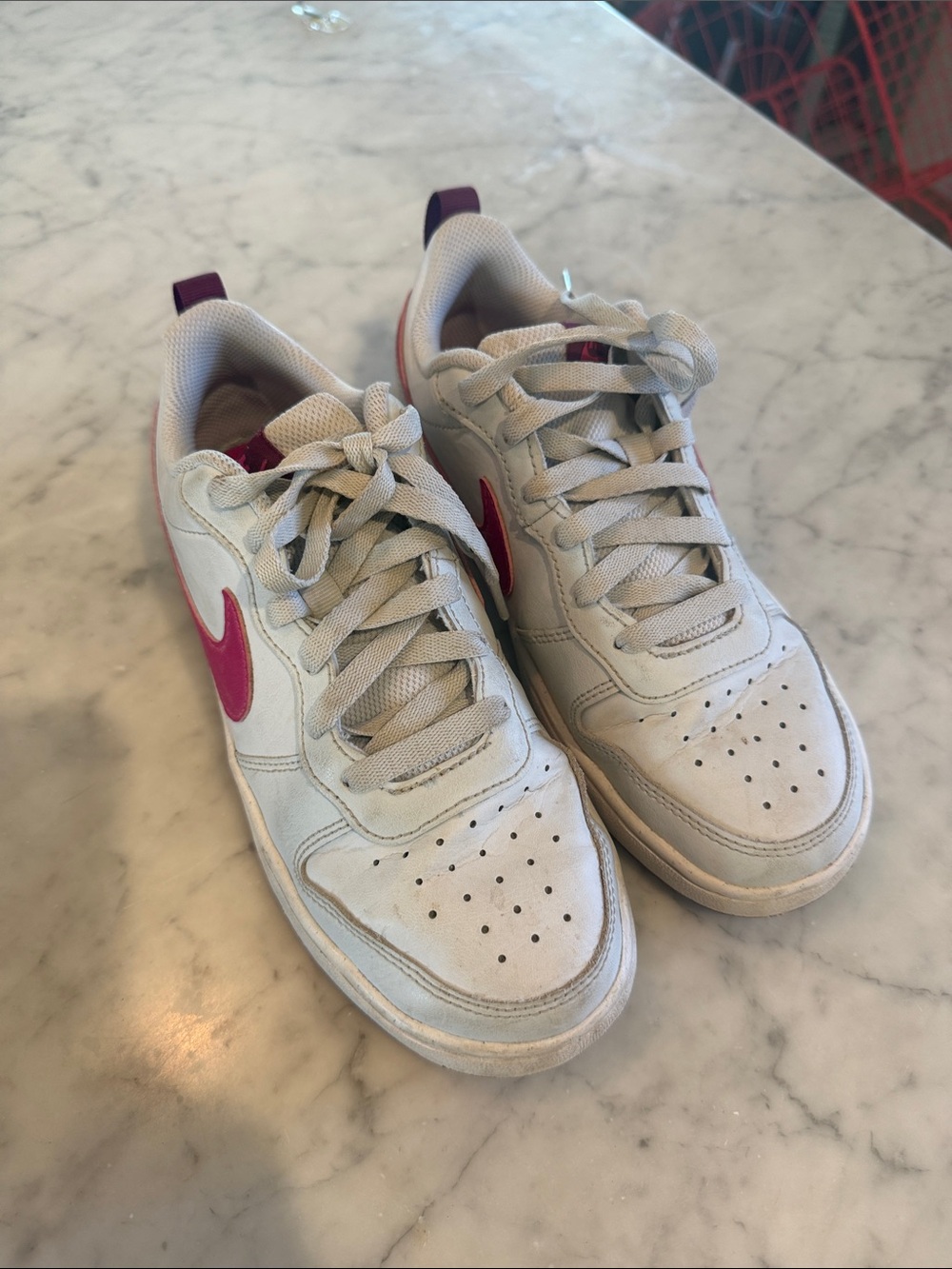 Nike Kids White Sneakers with Pink Swoosh